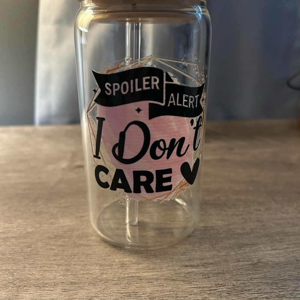 Clear Glass Tumbler with Pink and Black Design